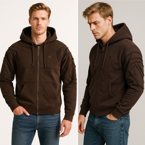 Y2K Marithé + François Girbaud Sample Brown Deconstructed Zip Hoodie L Rare - Picture 1 of 13